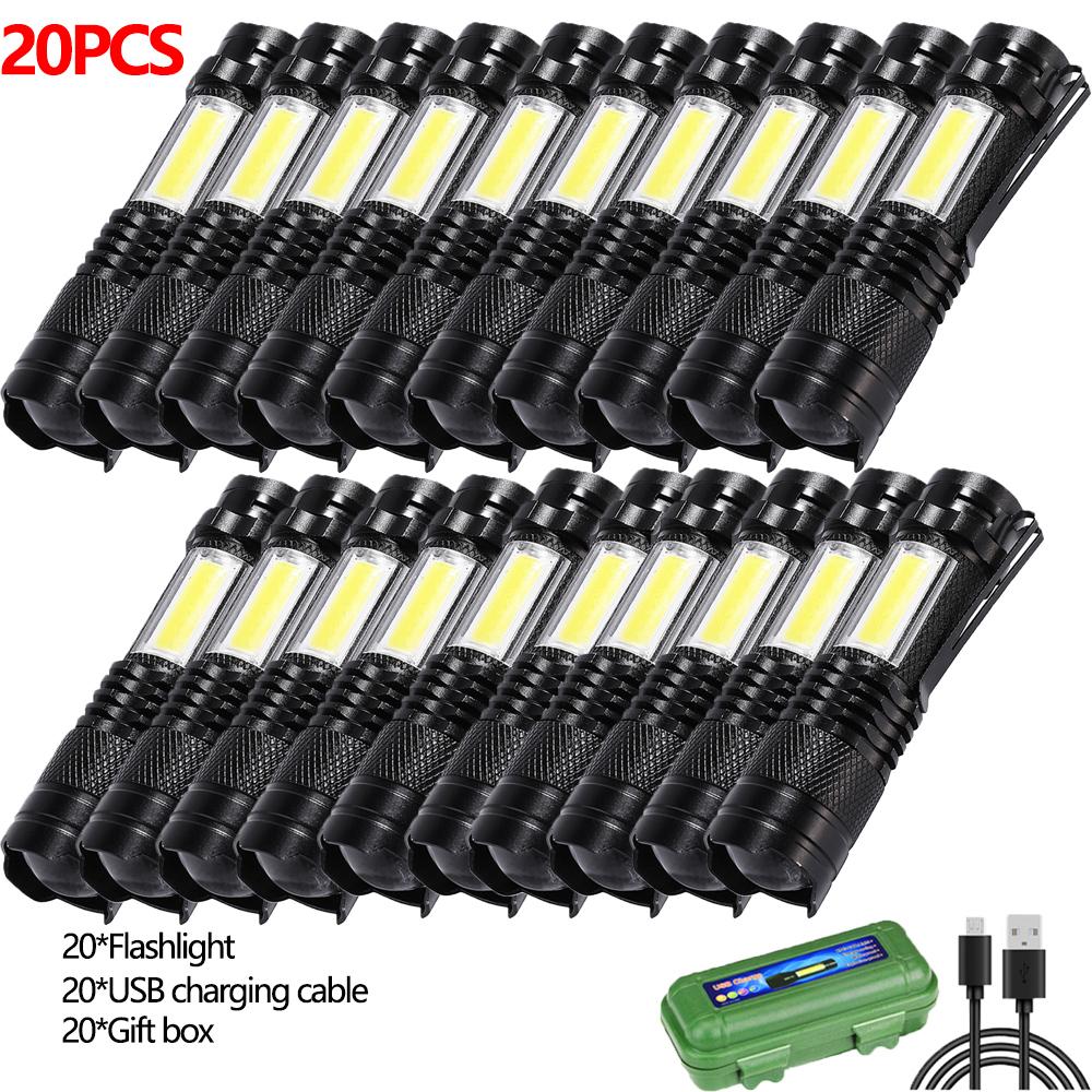 Mini Portable 2000 Lumens Led Flashlight Built In Battery Torch COB Variable Focus Waterproof Tactical Flashlight Bulb Light