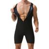 Combinaison Sauna Homme Gainant Body de Course Sweat à Fermeture Éclair Entraînement avec Short Maillot de Corps Fitness Musculation Combinaison d'Exercice Débardeur Combinaison