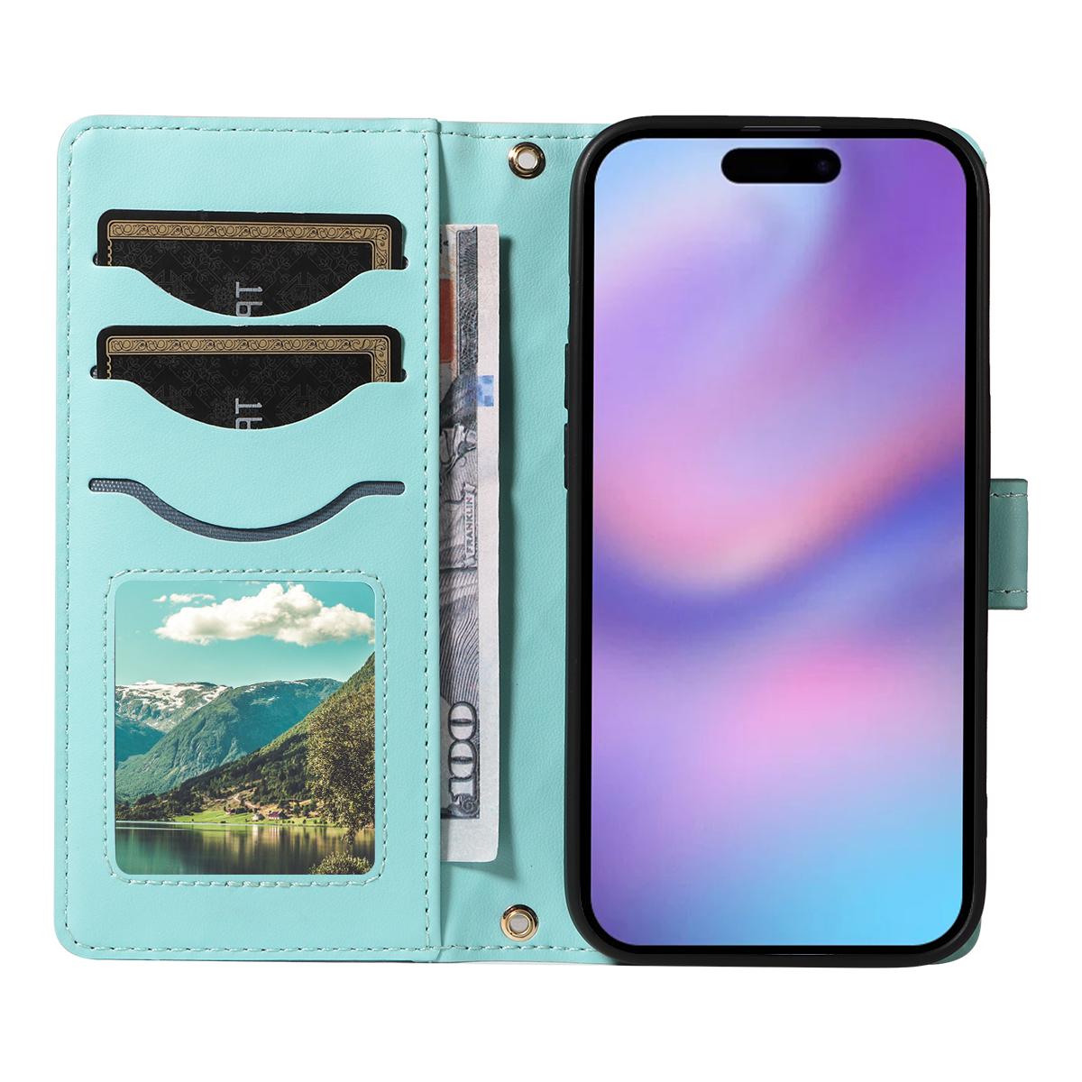 

For iPhone 17 Wallet Case Rhombus Leather Phone Cover with Strap White