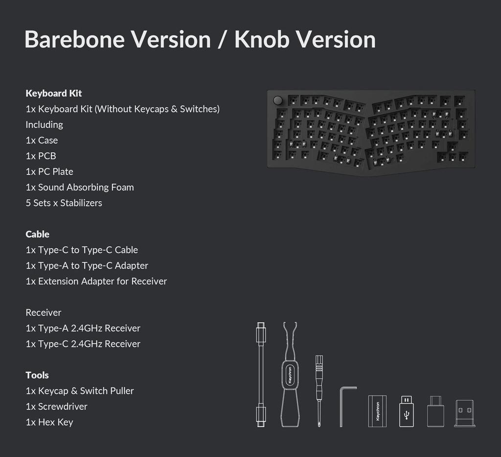 Keychron - V10 Max QMK/VIA Wireless Custom Mechanical Keyboard - Mechanical Keyboard Barebone Knob None