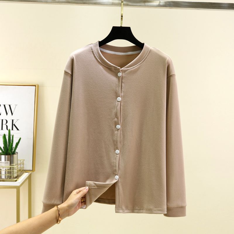 Loose Plus size Fleece-lined Cardigan Women Autumn and Winter Dralon Thickened Buckle Home Wear Outer Wear Plus size Heating Casual Outerwear