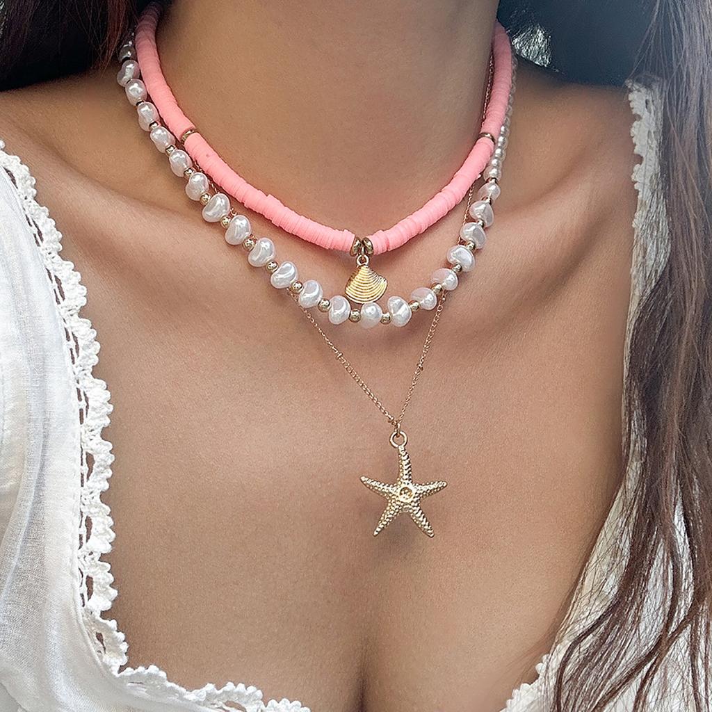 INS Style Reluster Pearl Necklace For Women Irregular Shell Starfish Pendant Collarbone Chain Girls Fashion Jewelry Neck Chain