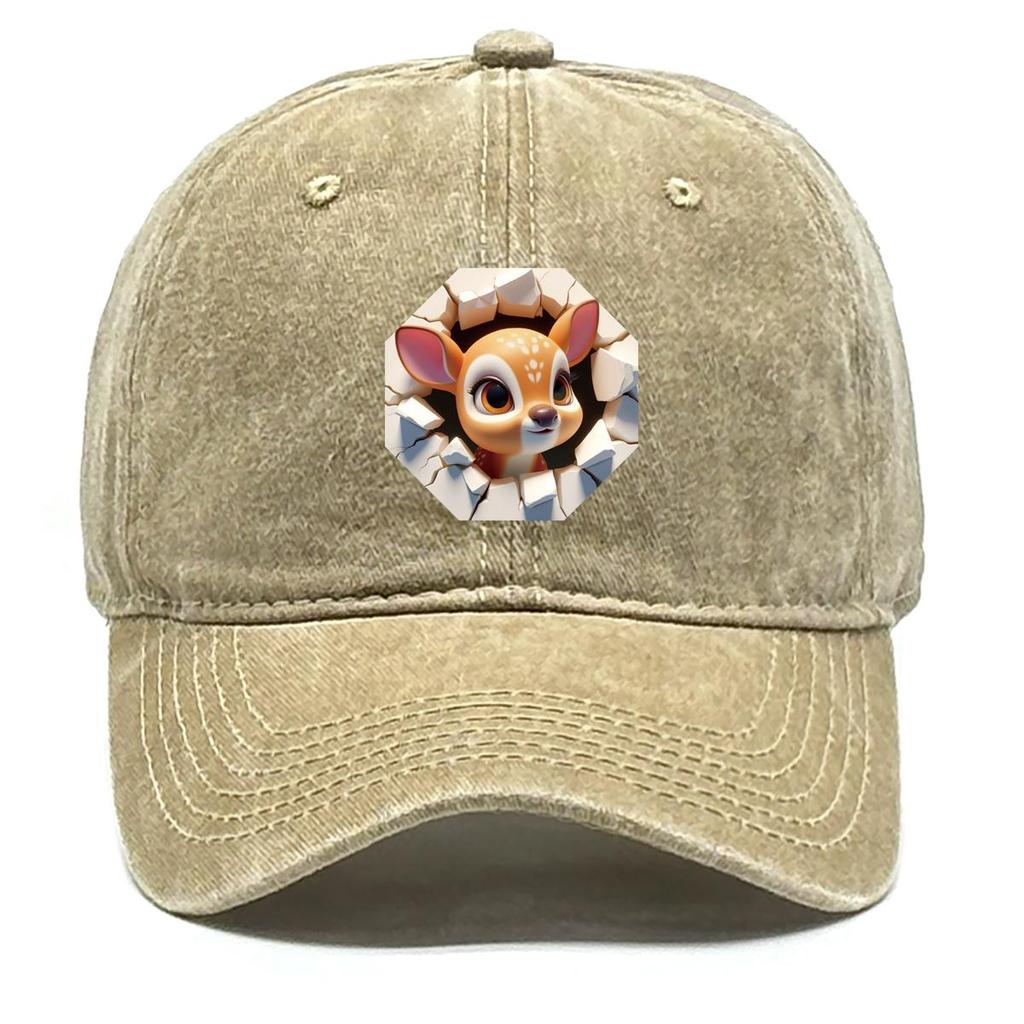 Cute Deer Print Adjustable Sun Hat, Animal Mesh Hat Trendy All-season Stylish Fashion Snapback Baseball Cap