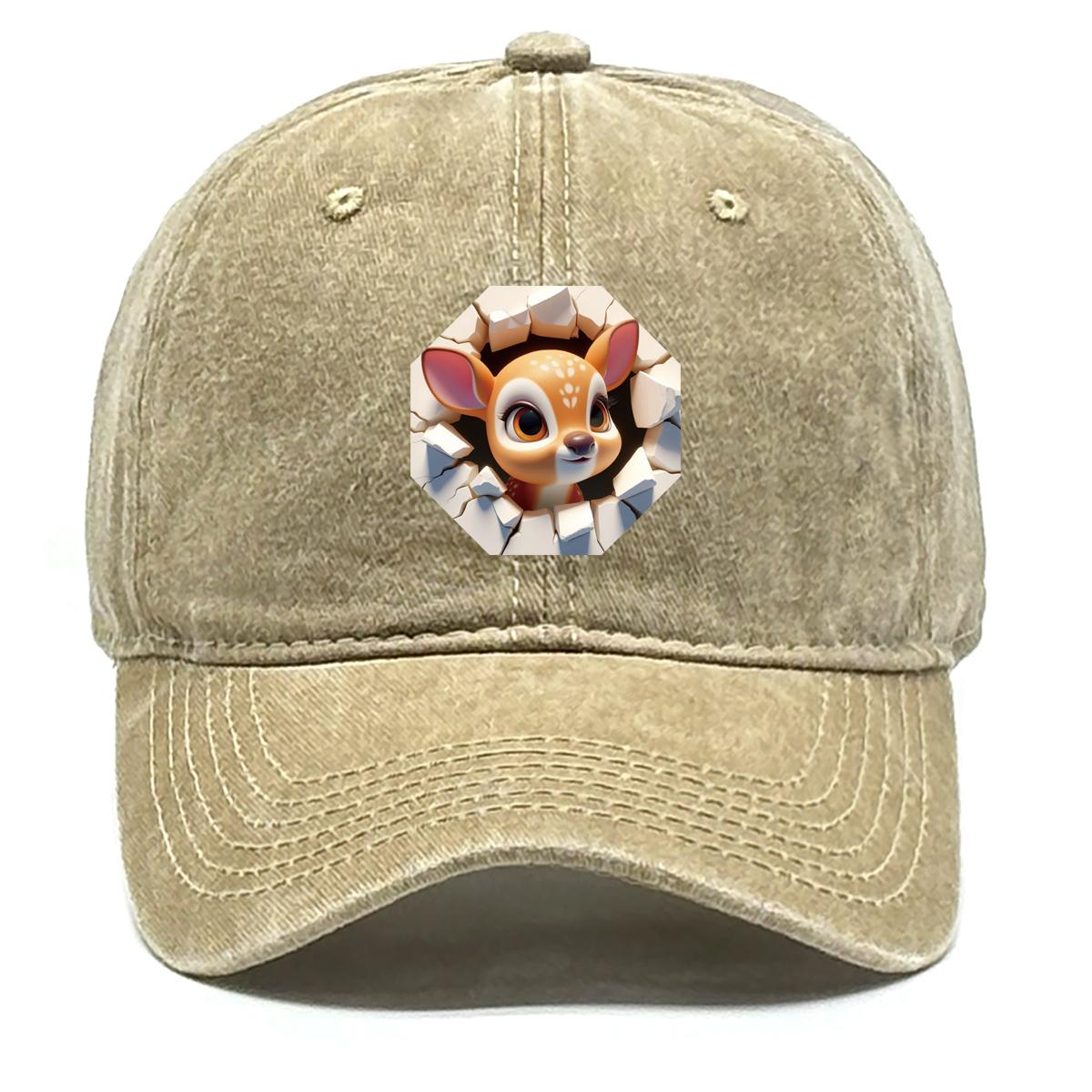 

Cute Deer Print Adjustable Sun Hat, Animal Mesh Hat Trendy All-season Stylish Fashion Snapback Baseball Cap as the picture хакі