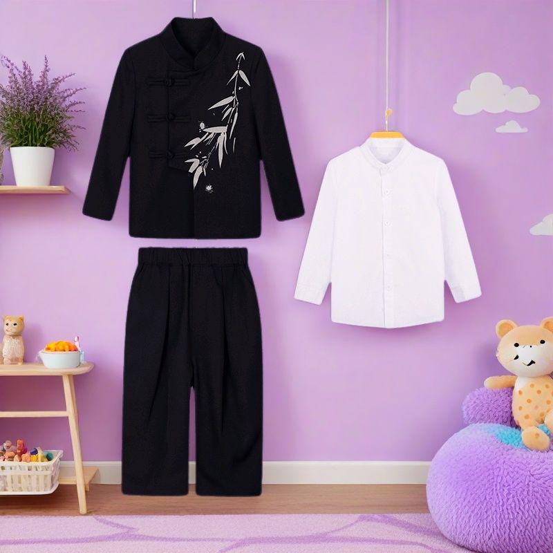 Boys' Autumn Chinese Style Tuxedo: Retro Pan Buckle Hanfu - Medium & Large Sizes