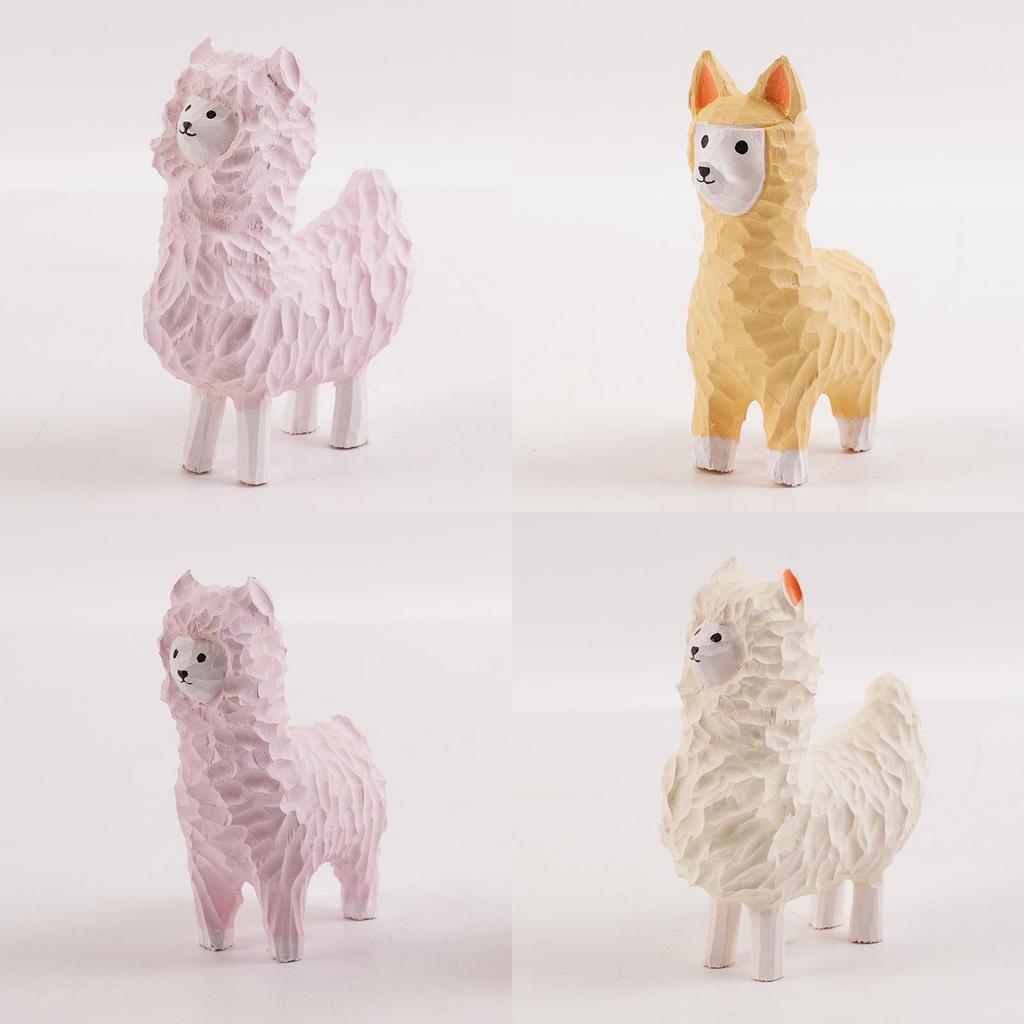 Cute Alpaca Wooden Carving Decor For Home Gift And Birthday Celebration