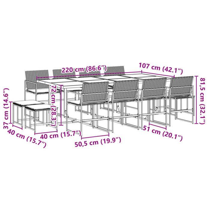 VidaXL Ensemble à manger de jardin 13 pcs coussins noir résine tressée, ensemble à manger d'extérieur, meuble à manger de 3295070