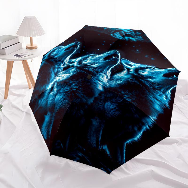 Wolf Pack Night Theme 8 Bone Hand Automatic Folding Fashion umbrella, Compact and Portable Design, A Perfect Gift for Birthday, Christmas or