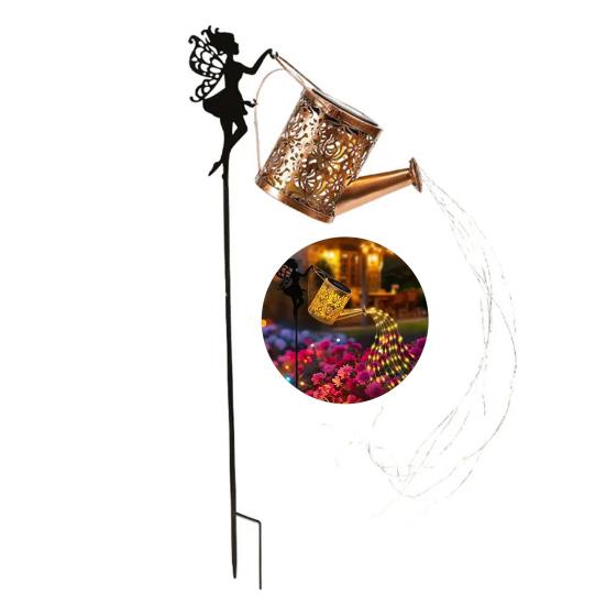 Solar Watering Can Light Metal Watering Can String Light Retro Hollowed-Out LED Solar Lantern for Outdoor Garden Patio Yard Pathway Decoration