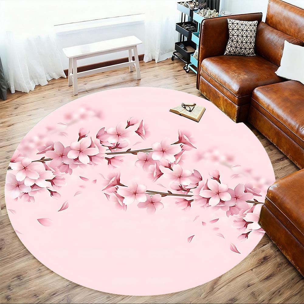 1pc Cherry Blossoms Spring Round Chair mat Area Rug - Non-Slip, Floor Mat for Office, Bedroom, and Indoor Decor c1125196