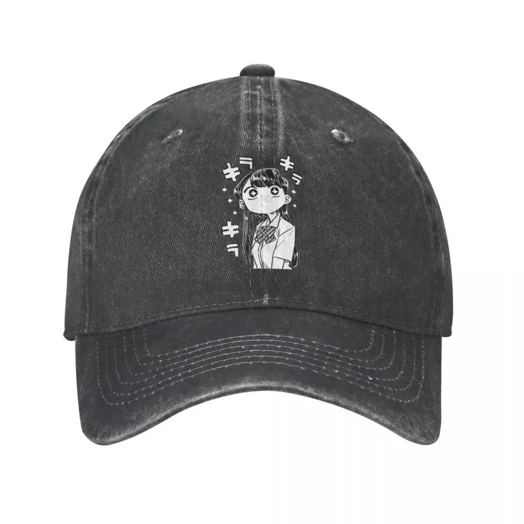 Cute Komi San Amazed Active Unisex Women Baseball Caps Unisexga Anime Distressed Denim Washed Hats Cap Adjustable Fit Snapback Cap