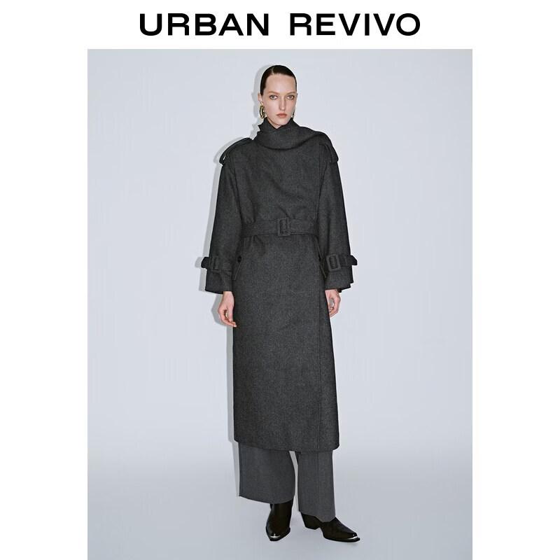 UR 2025 Women s Fashion Gray Long Belted Coat M