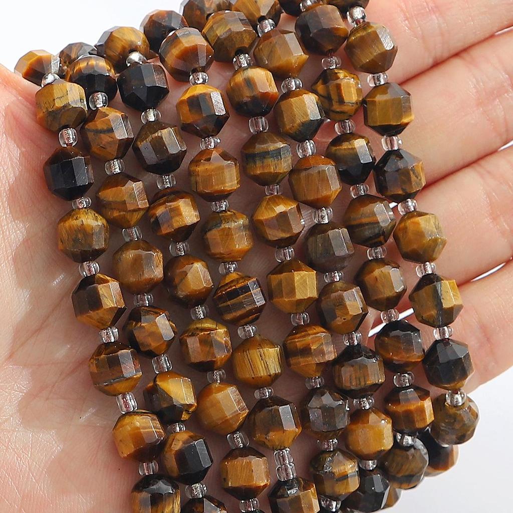 Faceted Natural Stone Spacer Beads, 8/10mm 15” Strand Loose Beads for DIY Jewelry