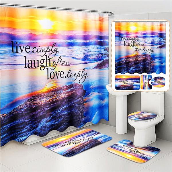 

3D чехол для унитаза с морским дном и животными, набор ковриков для ванной, набор занавесок для ванной с принтом рыбы и дельфина, водостойкая тканевая занавеска для душа