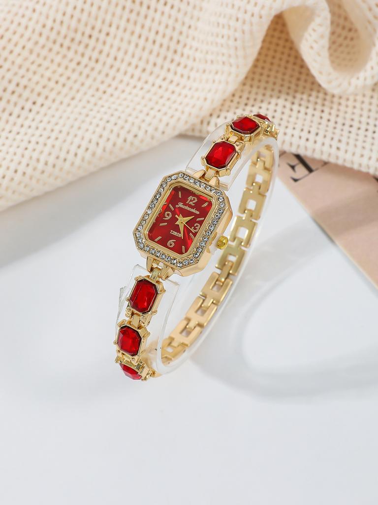 Fashionable Square Diamond Embedded Quartz Watch Student Watch Versatile Simple Design Colorful Diamonds Attracting Students