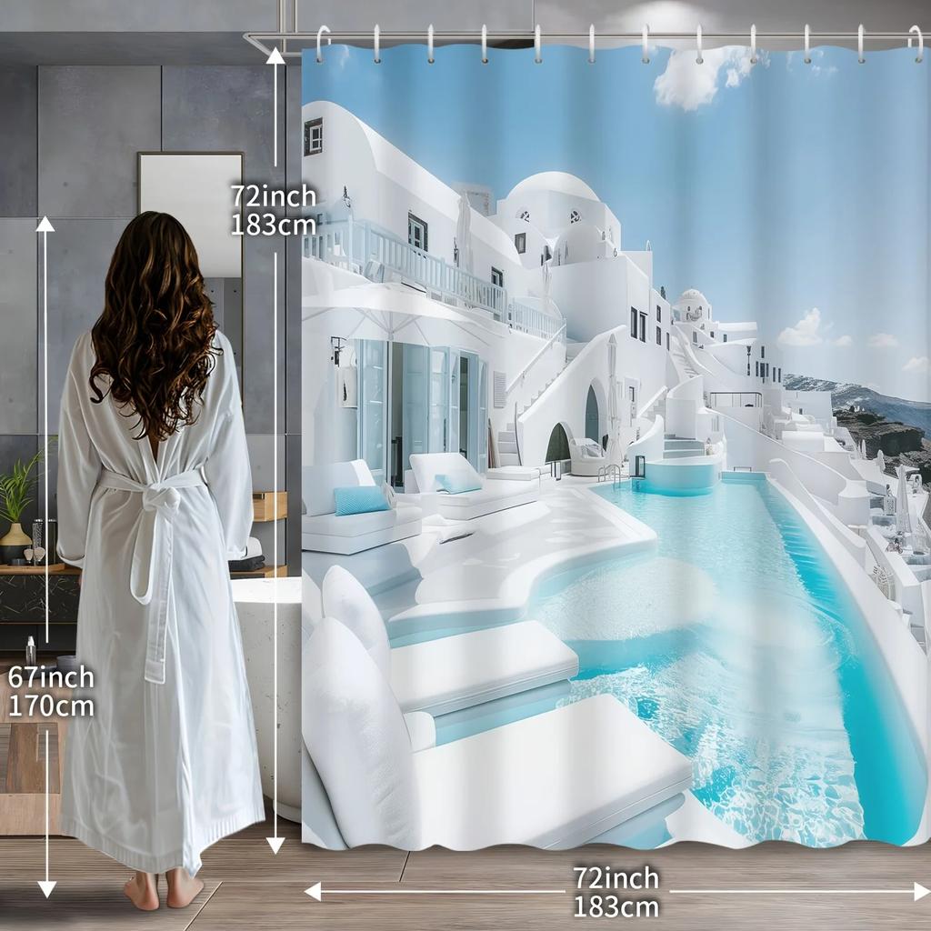 Greek Island Style White Waterproof Shower Curtain for Bathroom Decor, Elegant and Durable, Perfect for Home Spa Experience