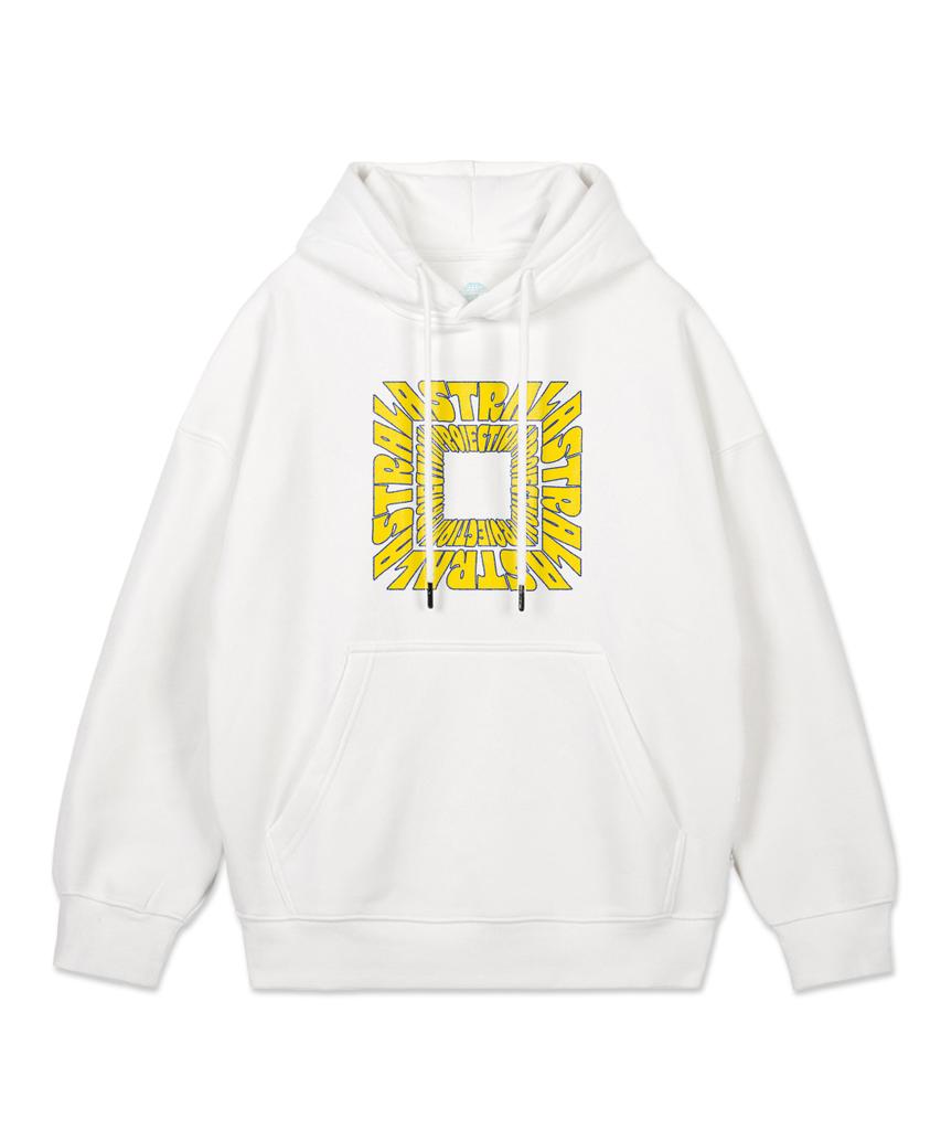 Square Logo Oversized Wide Shoulder Hoodie_White