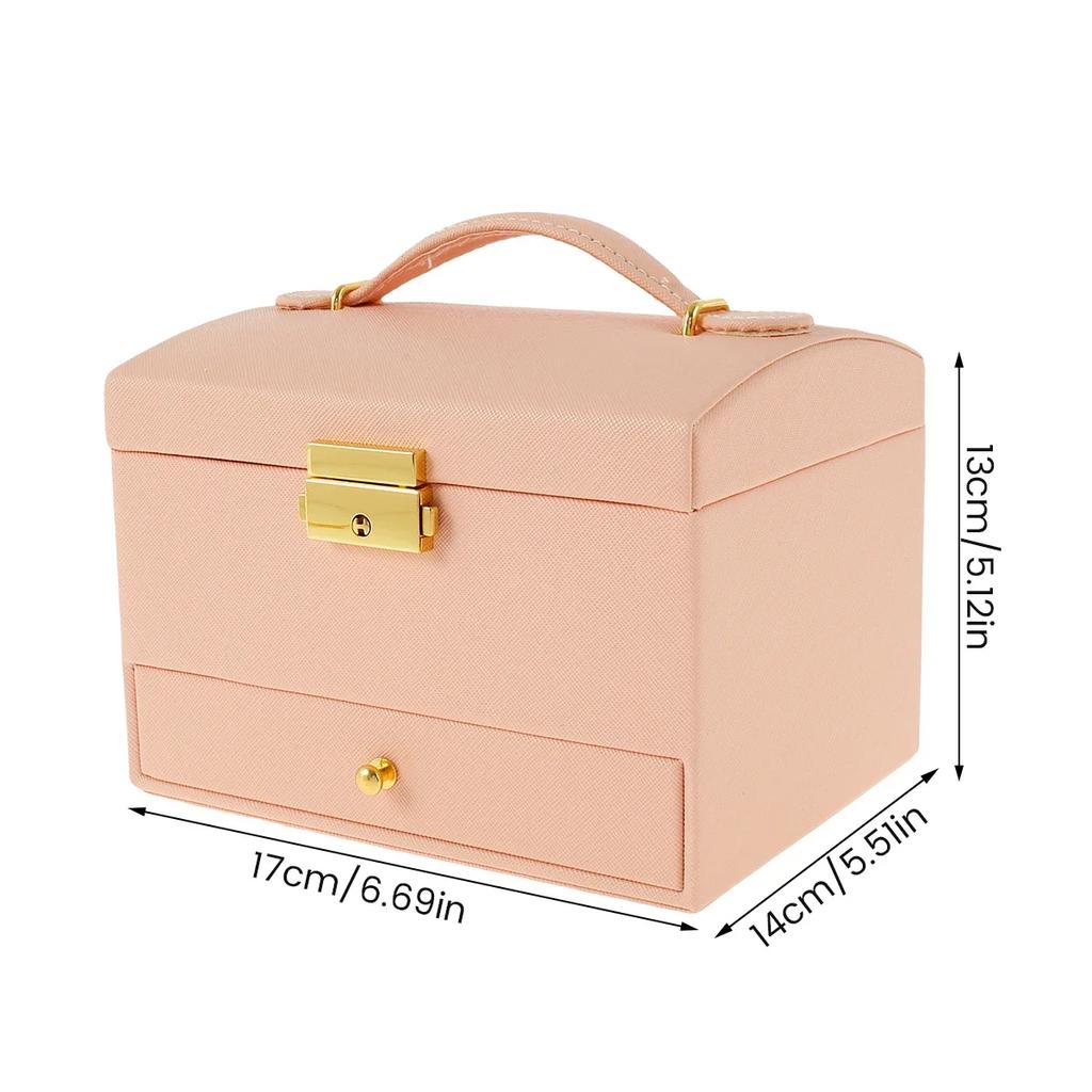 Jewelry Box Organizer PU Leather Jewelry Display Case with Mirror Double Layer Jewelry Storage Holder Case Large Capacity Drawer