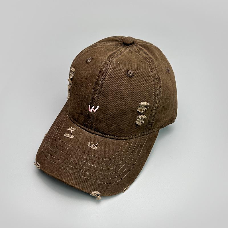 Ripped Wind Embroidery Letters Solid Color Baseball Cap Men'S And Women'S Retro Street Versatile Sunshade Cap