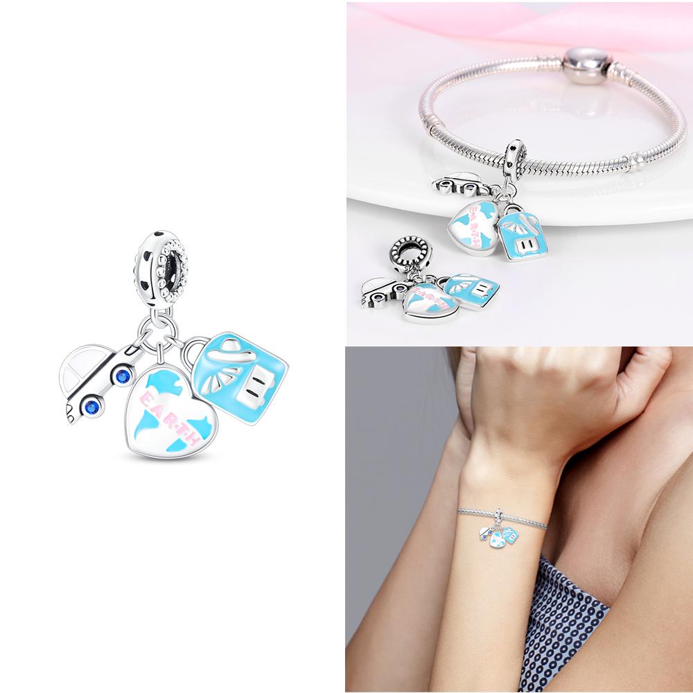 Copper Blue Heart Game Console Camera Football T-Shirt Charm For Original Bracelet Woman Girl Jewelry