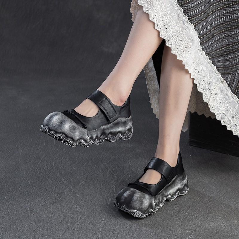 Fashion GKTINOO 2025 Spring/Summer New Retro Round Toe Thick Soled Shoes Genuine Leather Soft Soled Women's Flat Shoes