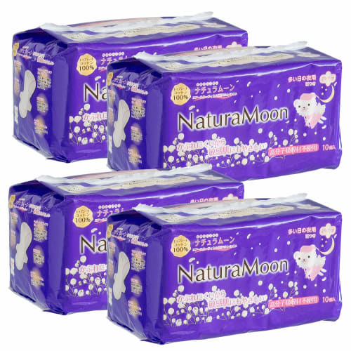 NaturaMoon Sanitary Napkins, Heavy Flow Nighttime Use (with Wings), 10 Count X 4 Packs, Non-Polymer Disposable Cloth Pads