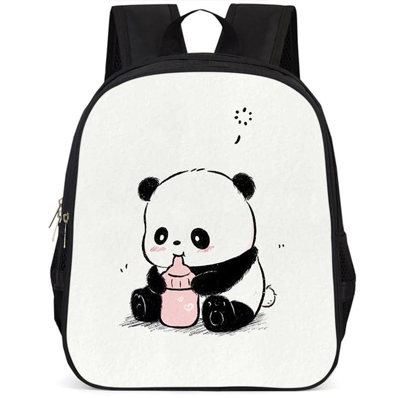 Spacious 15 Inch Panda Backpack For Elementary Kids Lightweight Oxford Cloth