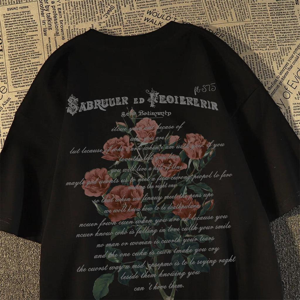 New Fashion American Retro Rose 100 Cotton Adult Mens Daily Cool Comfortable Versatile Soft Breathable Shortsleeved Tshirt