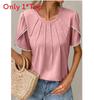 Polyester Casual T Shirt With Ruffle Sleeve And Round Neck For Summer Wear