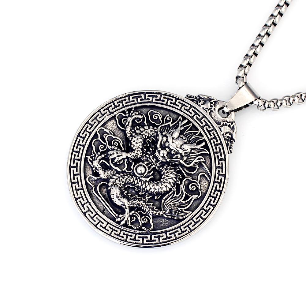 Necklace Hip-hop Dragon Embossed Medallion Pendant for Men and Women