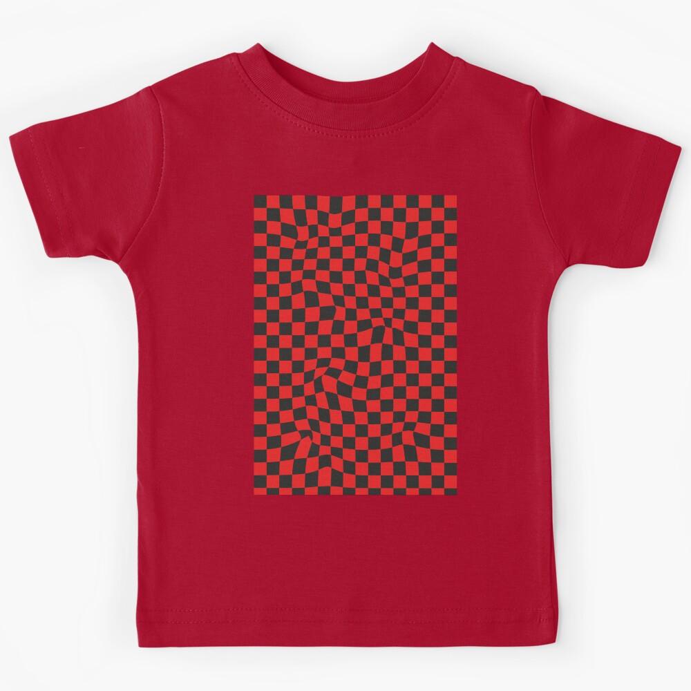 Distorted chessboard - optical illusion/ black and red Kids T-Shirt 150