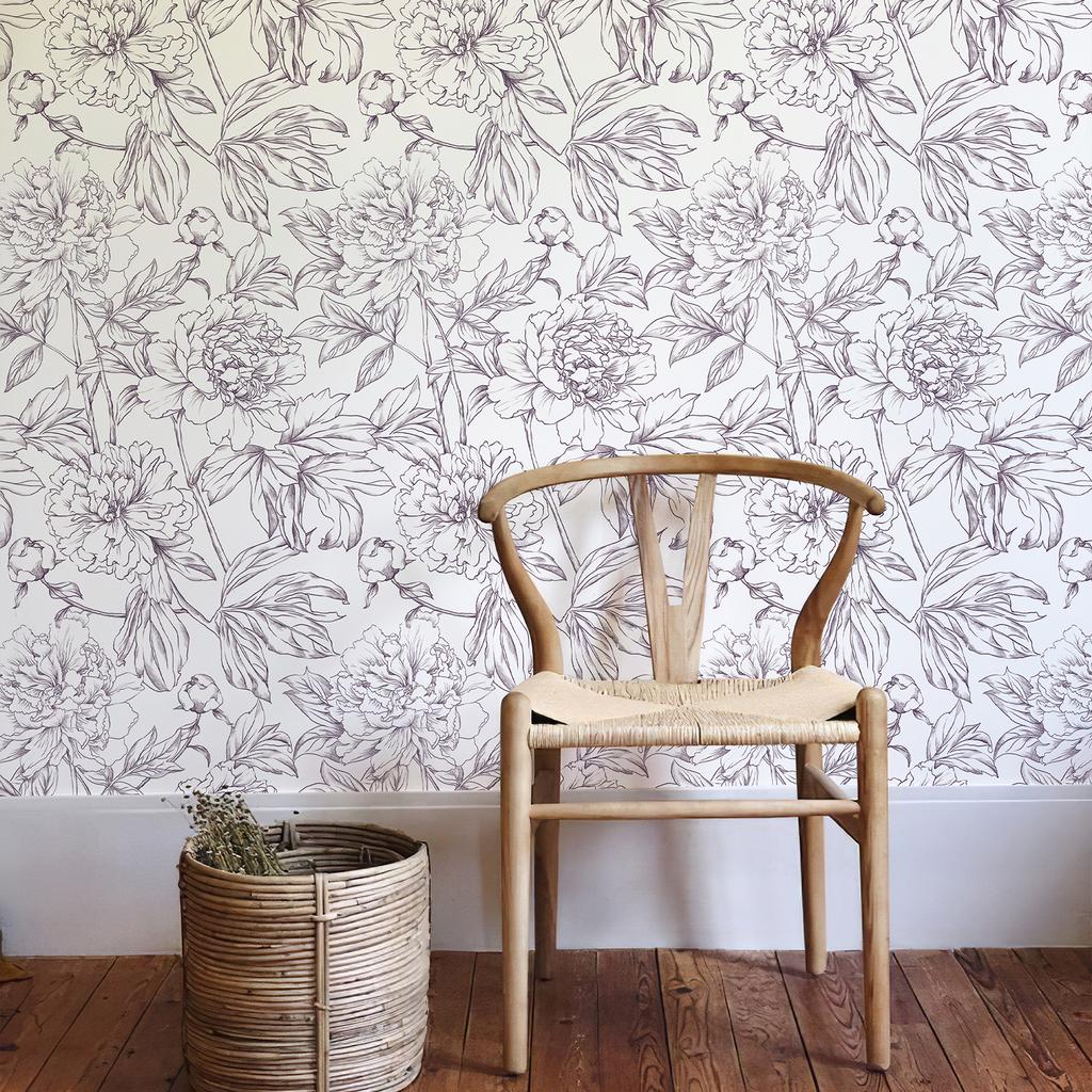 Purple Sketch Line Floral Wallpaper Peel And Stick PVC Flower Wall Decor Elegant Self Adhesive Waterproof Cabinet Sticker