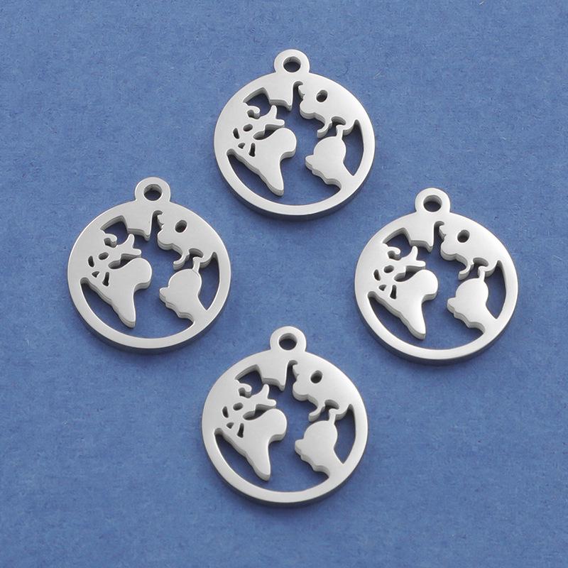 World Map Round Pendant - Titanium Steel Hollow Earth Jewelry Accessory
