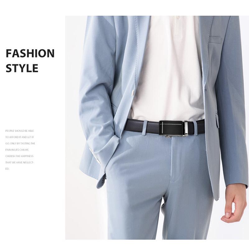 Trendy Men'S Leather Belt Automatic Buckle Cowhide Belt Business Casual Simple Versatile Belt Men