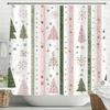 Merry Christmas Cartoon Shower Curtain, Bathroom Decorative Shower Curtain, Printed Christmas Tree Shower Curtain with Hooks
