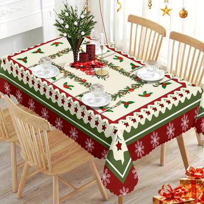 Weihnachtsschneeflocken Kiefernzweige Beeren Wasserdichte Tischdecke Weihnachten Feiertagsparty Esstischdekoration Weihnachtsdekorationen