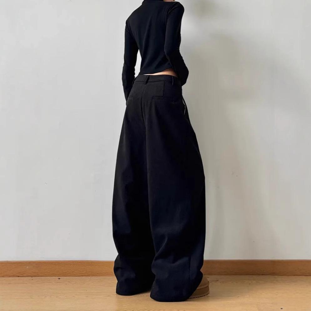 Women's 2024 Winter American Retro Wide-Leg Casual Pants - Loose Fit, High-End Drape Design