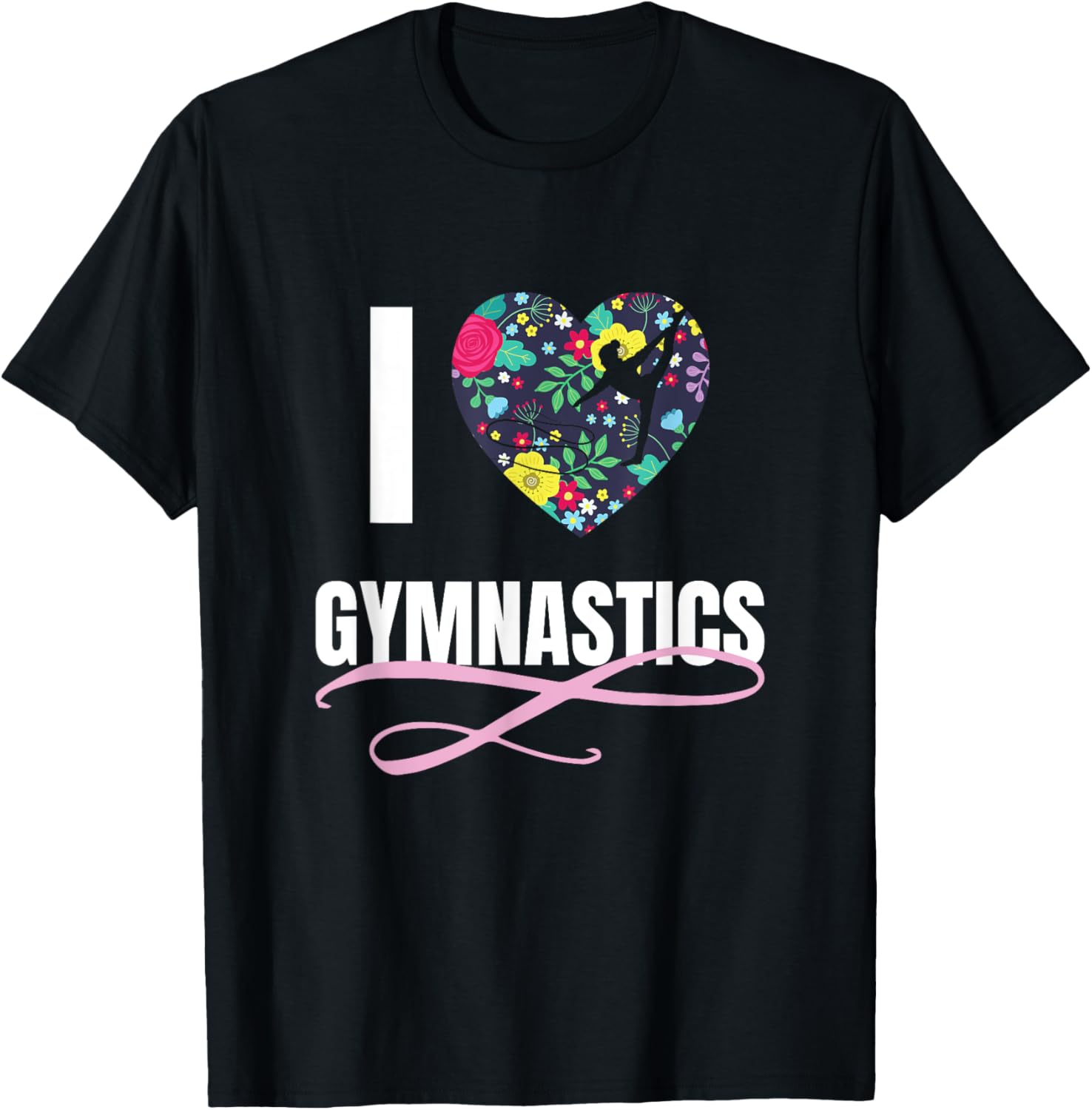 I Love Gymnastics Flower Heart Shape Girls Gift T-Shirt Kawaii Clothes Shirts for Women Vintage T-shirts Summer Cotton Tee Tops S разноцветный