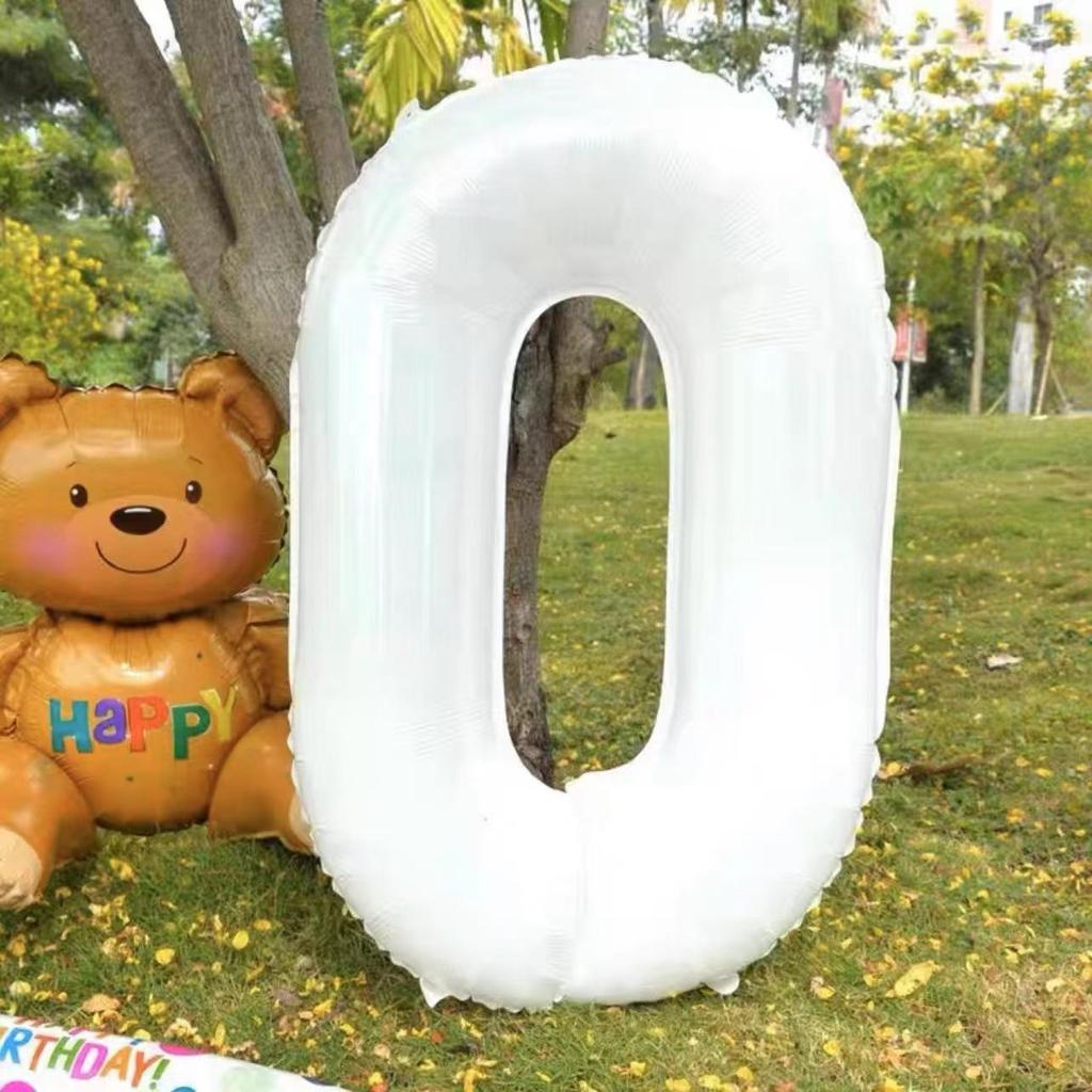 32-Inch Large White Number Aluminum Foil Balloons for Children's Birthday and Party Decorations