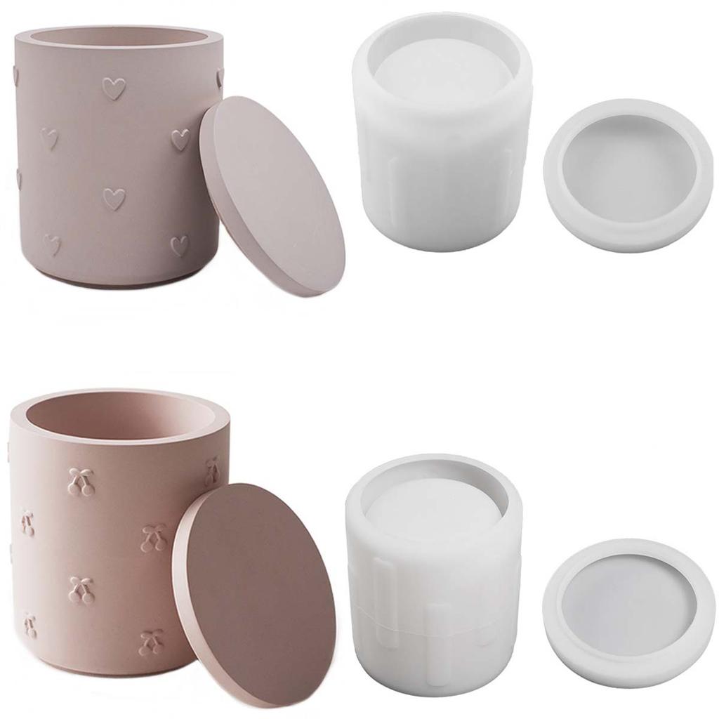 With Lid Jewelry Storage Box Silicone Mold DIY Cherrys Heart Candle Jar Casting Molds Plaster Resin Flowerpot Crafts Making Kit