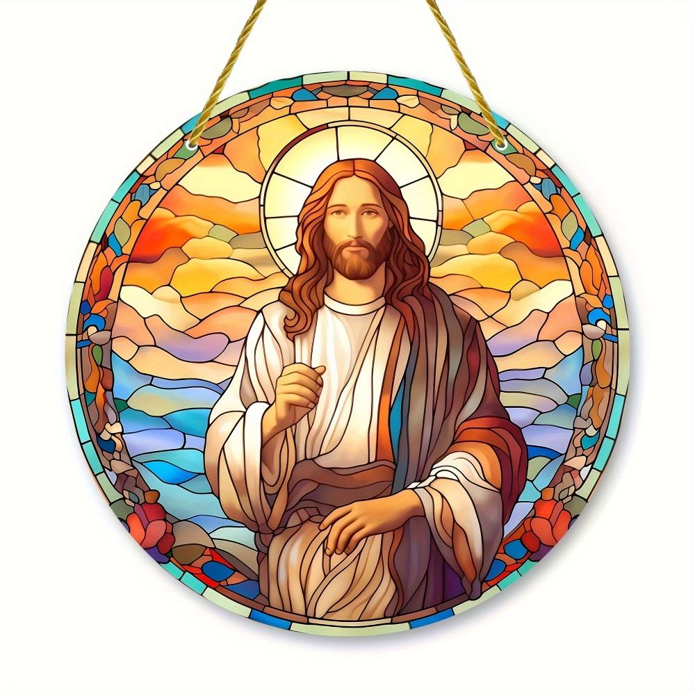 Art Deco Acrylic Religious Jesus Sun Catcher,Wall Hanging Decorative Sign for Home & Garden, Multipurpose Religious Theme Plaque