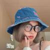 Fashion Butterfly Embroidery Fisherman Hat for Women Blue Denim Wide Brim Sunshade Dome Bucket Hat Girls Ladies Outdoor Hat