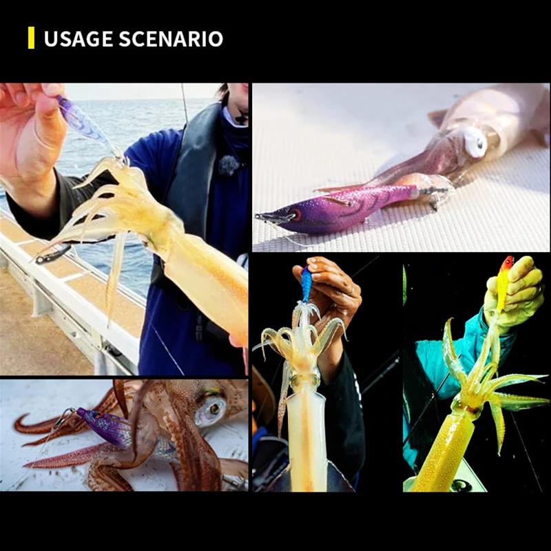 99mm Floating Luminous Squid Jig Topwater Artificial Lure for Saltwater Squid Fishing Glow Night Bait with Feathered Hooks
