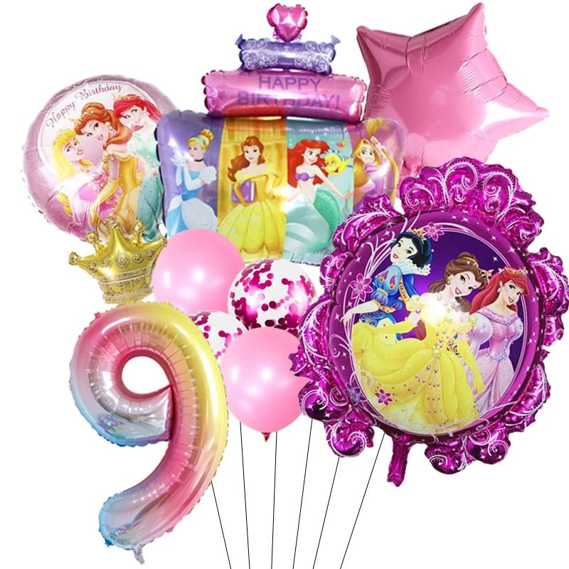 Princess Cinderella Belle Mermaid Balloons 32Inch Number Birthday Party Decoration Princess Helium Balloon Set Girls Baby Shower