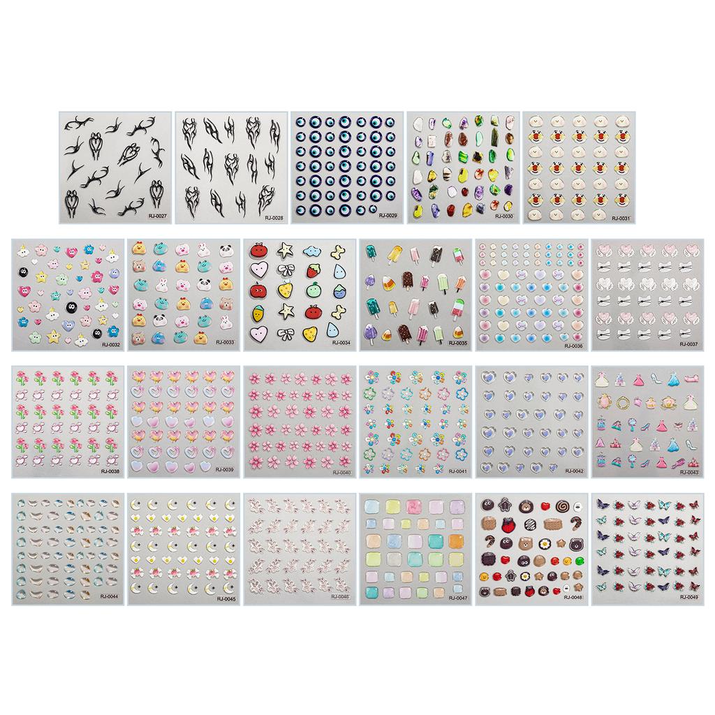 Embossed Cartoon Nail Art Stickers Decals Self-Adhesive Floral Nail Supplies Nail Art Design Decoration Accessories