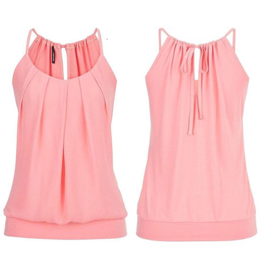 TOPUNDER Women Summer Loose Vest Wrinkled O Neck Tank Tops Cami Blouse TOPUNDER Women Summer Loose Vest Wrinkled O Neck Tank Tops Cami Blouse