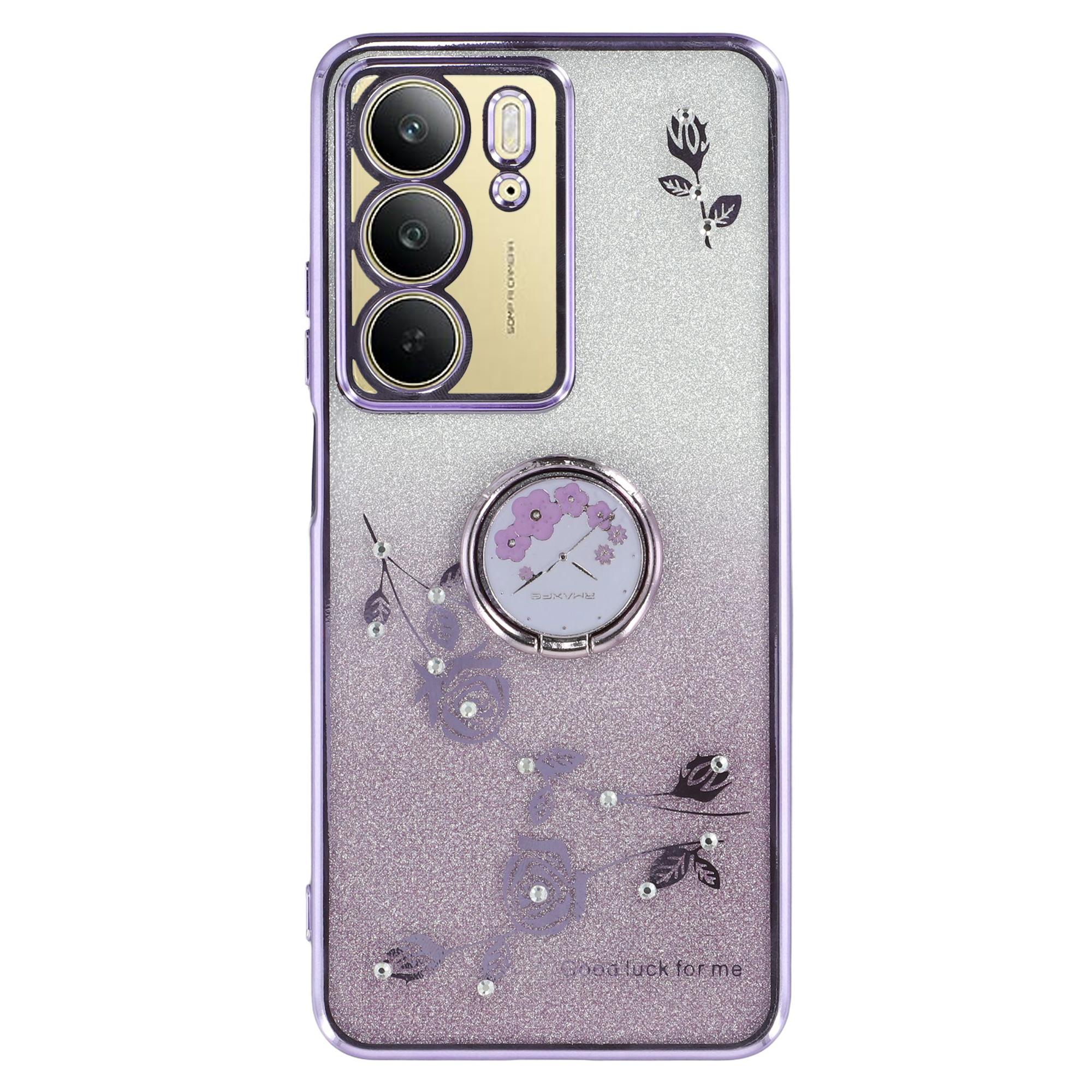 

KADEM For Realme C75 4G Case Ring Kickstand TPU Flowers Phone Cover Gradient Glitter Purple