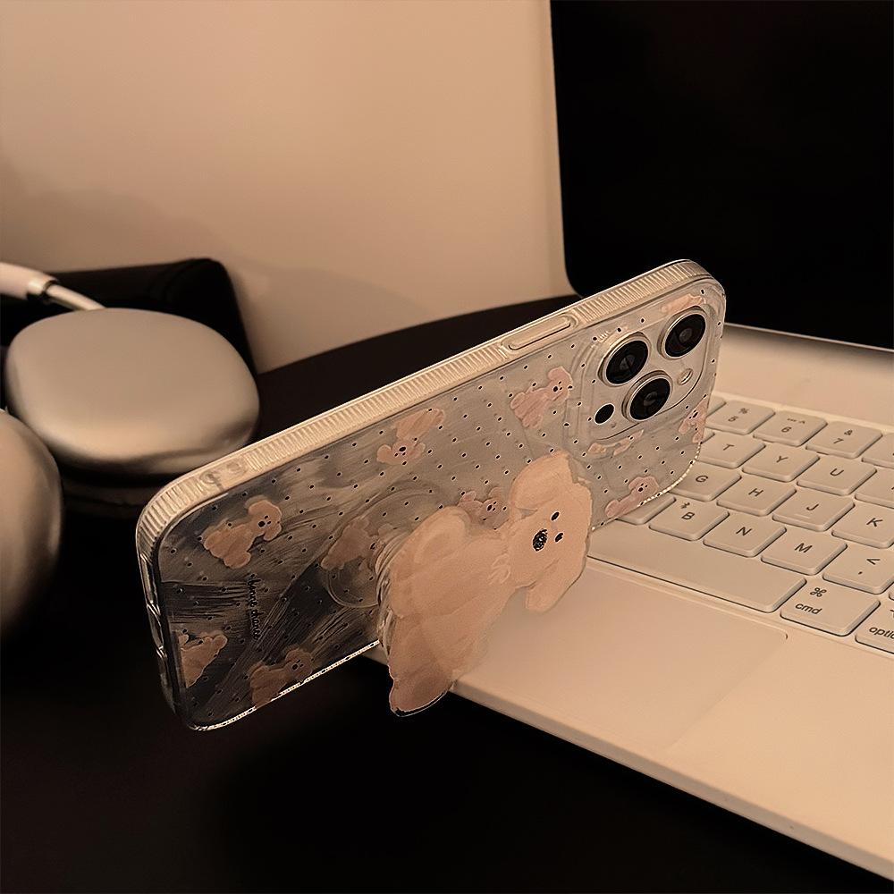 Polka Dot Puppy Stand Case for iPhone 13 iPhone 15 iPhone 16 Pro Max