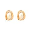 Vintage Palace Style Oval Pearl Stud Earrings - Hollow-out Mesh Texture Red Pearl Dainty Earrings for Women Elegant Jewelry