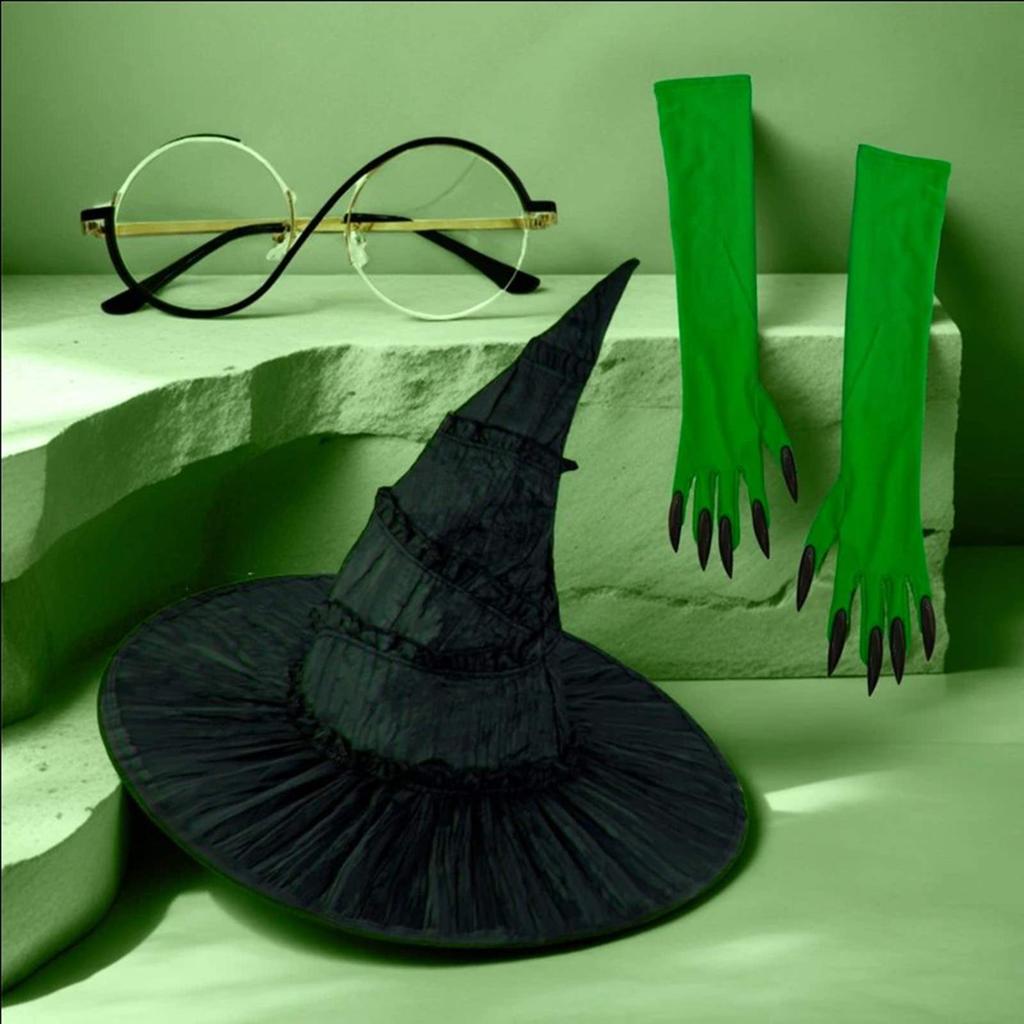 4 Pcs Elphie Cosplay Glasses, Witch Hat, And Witch Gloves Accessories For Halloween Movie Cosplay Props,Suitable For Fan Girl Role-playing Party